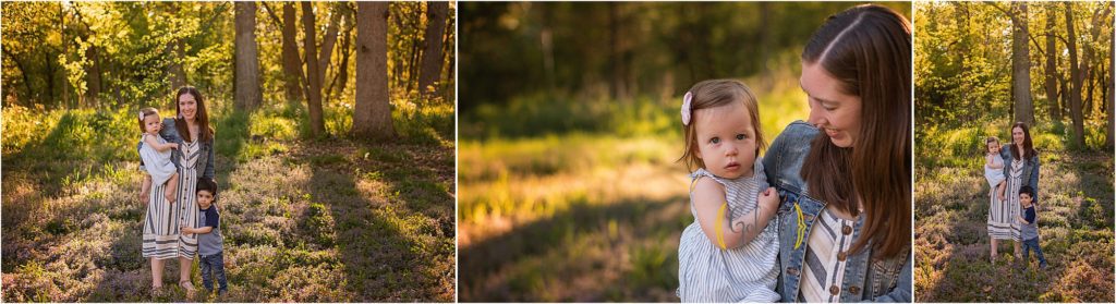 mom posing with children during a family photography session in lake Zurich IL