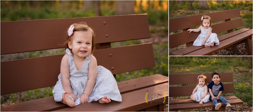little girl sitting on bench in Lake Zurich IL
