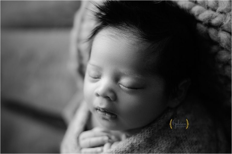 black and white of baby sleeping