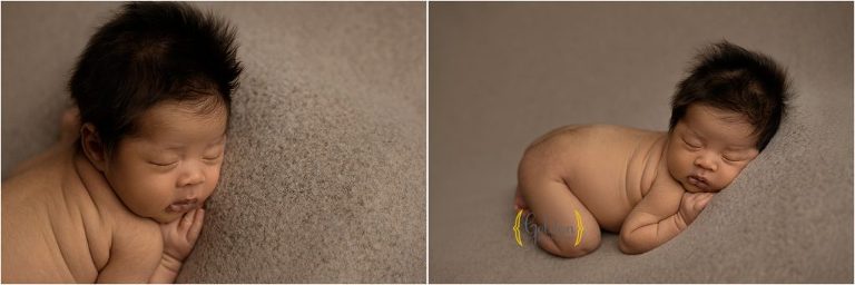 baby boy posed during newborn photos in Lake Zurich IL studio