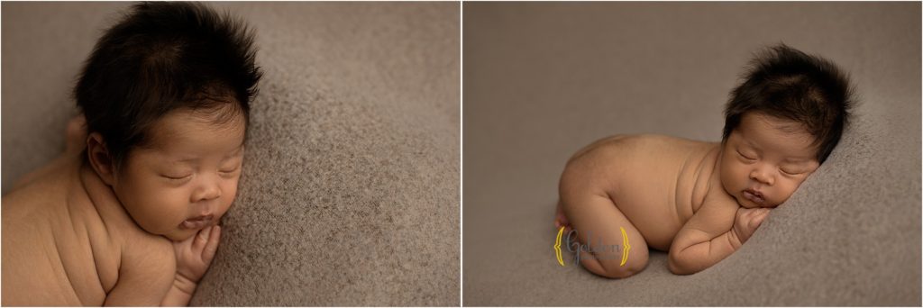 baby boy posed during newborn photos in Lake Zurich IL studio