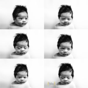 black and white collage of awake baby boy