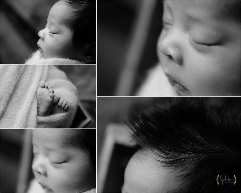 black and white detail macro photos of newborn with newborn photographer near Mt Prospect IL