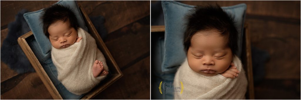 baby boy wrapped with toes peeking out near Mt. Prospect