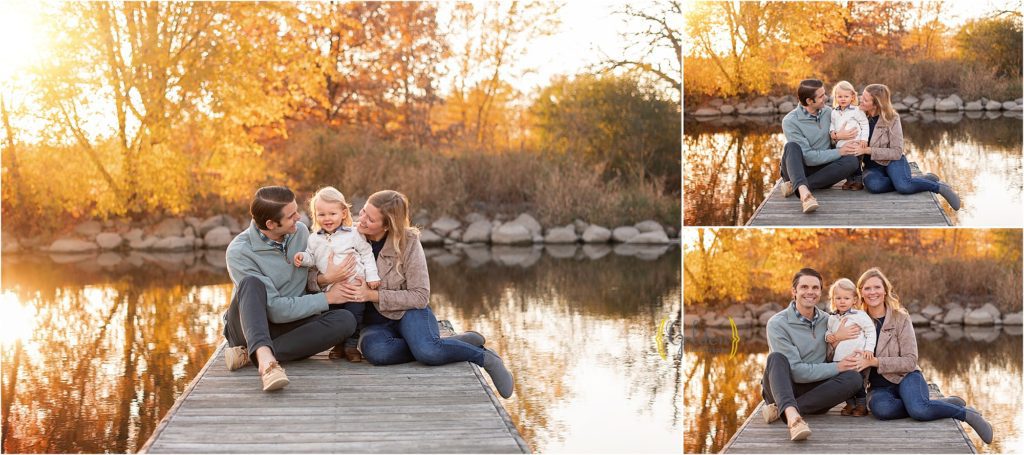 family sitting on a Barrington IL dock 