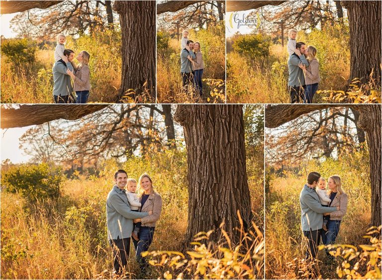 family standing under a tree during family photos in Barrington