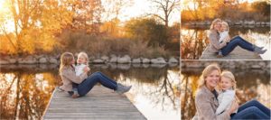 mom sitting with son on Barrington dock