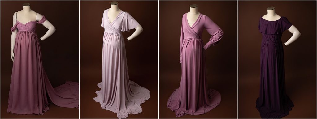 shades of pink maternity dresses for photography session