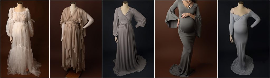 neutral colored gowns for maternity photography session