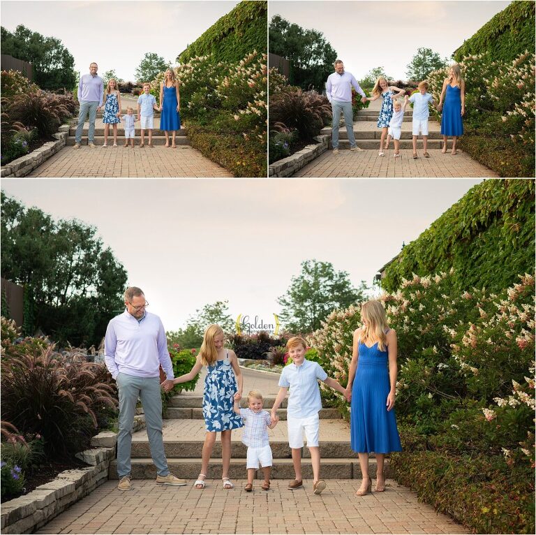 family of 5 posing at Biltmore Country Club outside Chicago Illinois for family photos